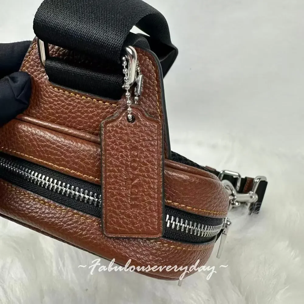 Coach Racer Sling Pack In Signature Leather/Silver/Vintage Brown CDC45 NWT